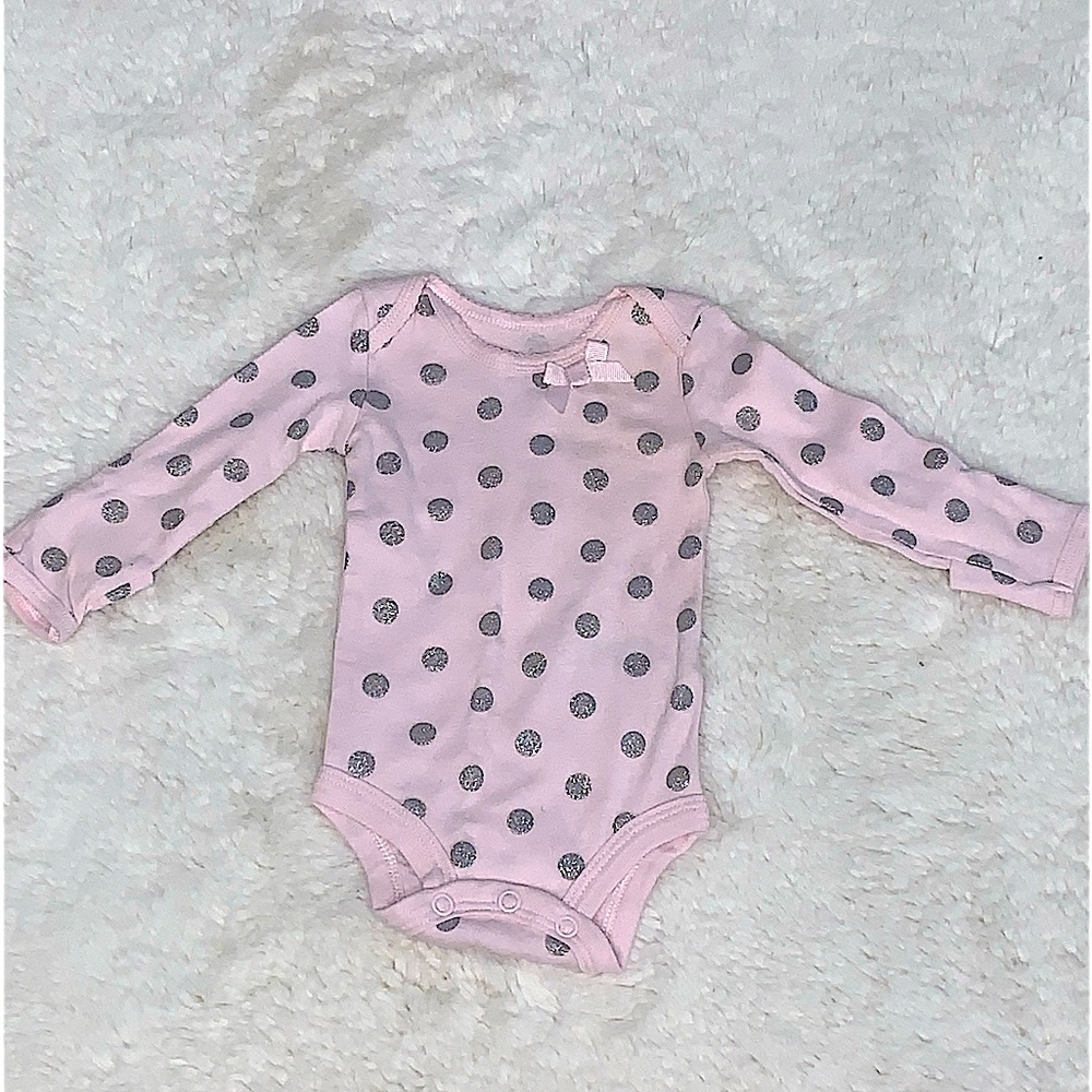CARTERS PINK WITH SILVER POLKADOTS ONEIES TOP